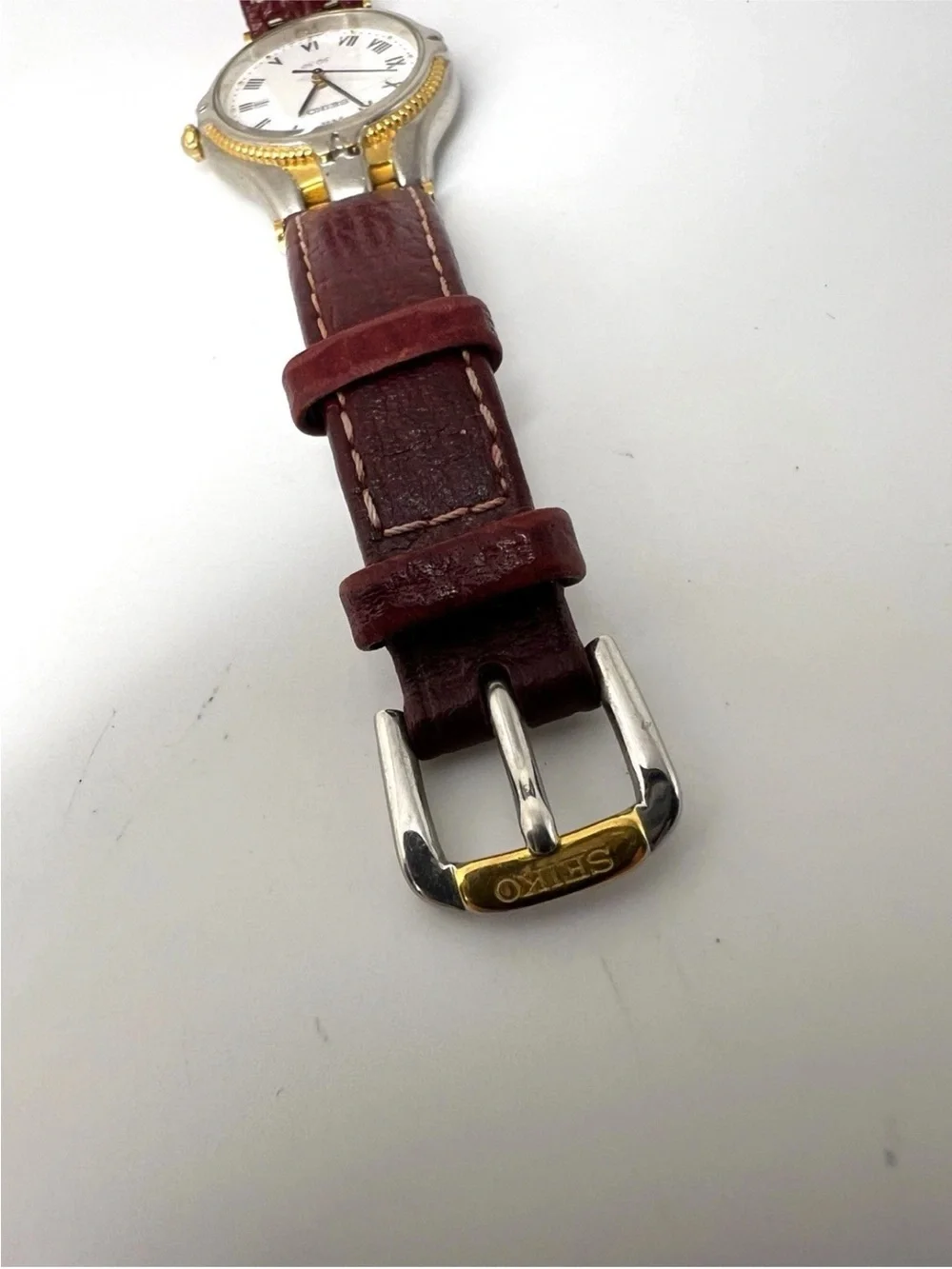 Seiko SQ50 Two-Tone Roman Dial Watch with Leather Strap 30mm